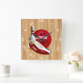 Bowling Ball-schoen en -pin met uw eigen naam Vierkante Klok (Huis)