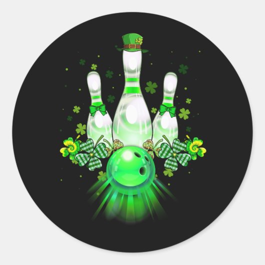Bowling Ball Shamrock Leprechaun St Patricks Day B Ronde Sticker (Voorkant)