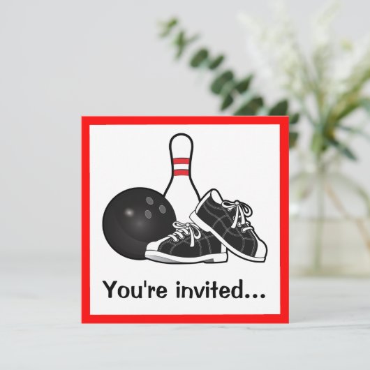 Bowling Ball, Shoes en Pin After Game Party Kaart (Staand voorkant)