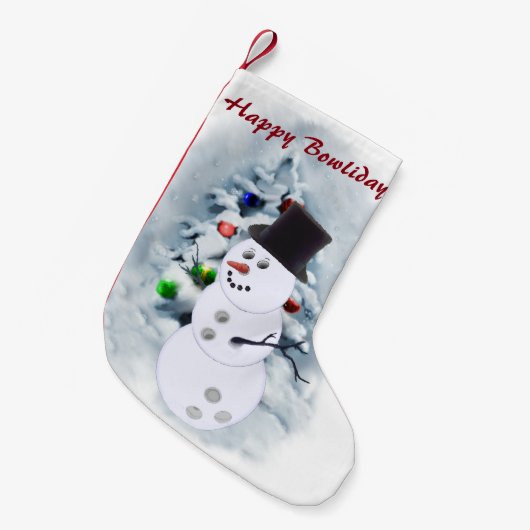 Bowling Ball Snowman Kerstmis Kleine Kerstsok (Voorkant (Hangend))