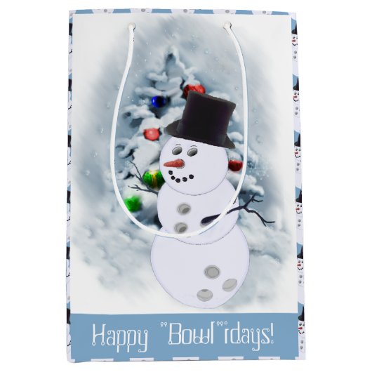 Bowling Ball Snowman Kerstmis Medium Cadeauzakje (Voorkant)