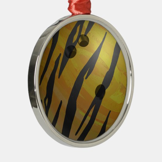 Bowling Ball Tiger Yellow Metalen Ornament (Rechts)
