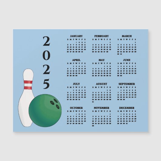 Bowling balpen 2025 kalender magnetische Kaart (Voorkant)