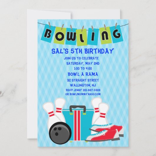 Bowling Banner Birthday Party Uitnodiging (Voorkant)