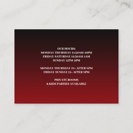 Bowling/Bar Chubby Visitekaartje (Achterkant)