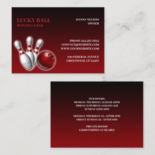 Bowling/Bar Chubby Visitekaartje (Voorkant / Achterkant)