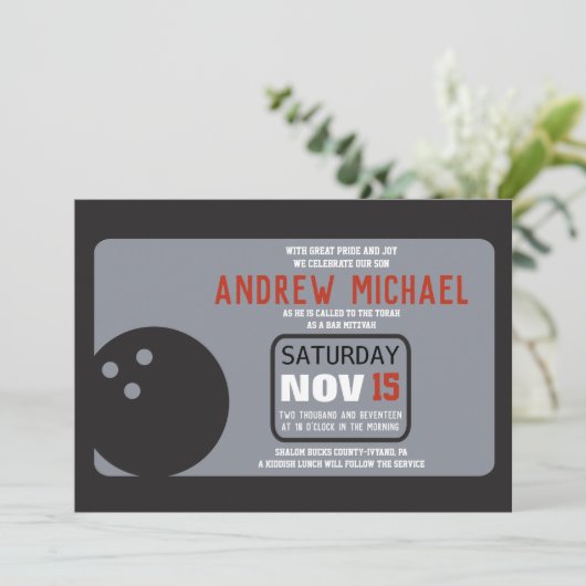 BOWLING Bar Mitzvah Uitnodiging (Staand voorkant)