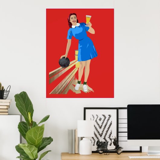 Bowling, Beer, Fun Poster (Thuiskantoor)
