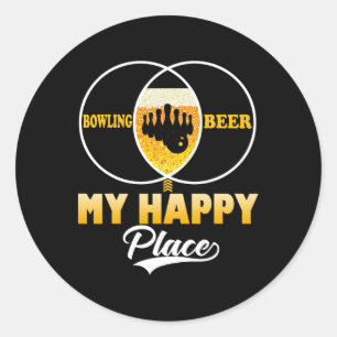 Bowling Bier Mijn Gelukkige Plek Grappig Perfect C Ronde Sticker