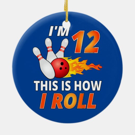 Bowling Birthday 12 jaar oude jongen Funny Bowler Keramisch Ornament (Achterkant)
