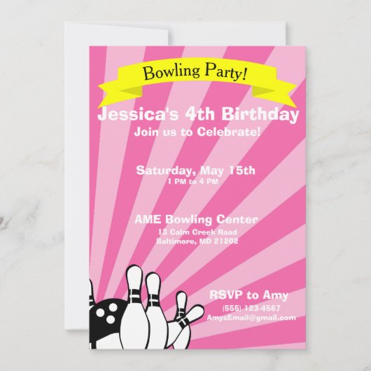 Bowling Birthday Card Uitnodiging (Voorkant)