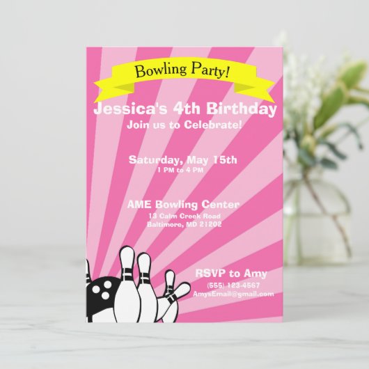 Bowling Birthday Card Uitnodiging (Staand voorkant)