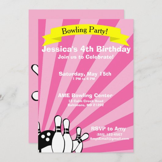 Bowling Birthday Card Uitnodiging (Voorkant / Achterkant)