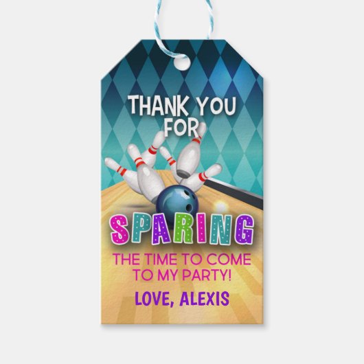 Bowling Birthday Favor Tag - meisje Cadeaulabel (Voorkant)