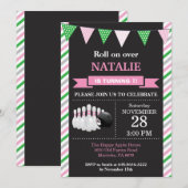 Bowling Birthday Invitation 1st Birthday Party Kaart (Voorkant / Achterkant)