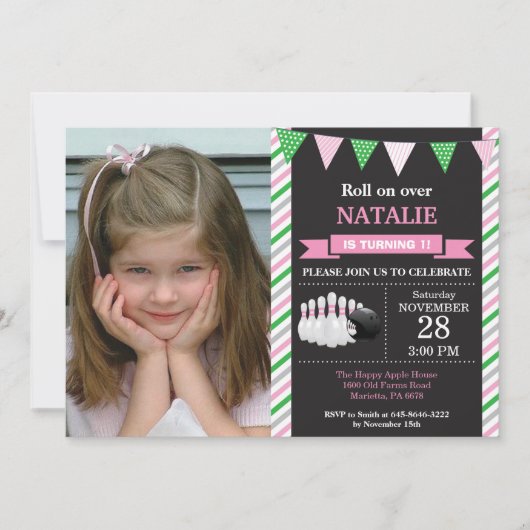 Bowling Birthday Invitation 1st Birthday Party Kaart (Voorkant)