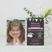 Bowling Birthday Invitation 1st Birthday Party Kaart (Staand voorkant)