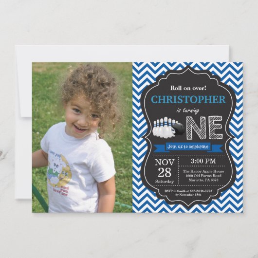Bowling Birthday Invitation 1st Birthday Party Kaart (Voorkant)