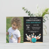 Bowling Birthday Invitation Birthday Blauwgroen Kaart (Staand voorkant)