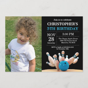 Bowling Birthday Invitation Birthday Party Blue Kaart