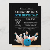 Bowling Birthday Invitation Birthday Party Blue Kaart (Voorkant / Achterkant)