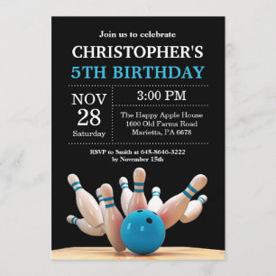 Bowling Birthday Invitation Birthday Party Blue Kaart