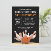 Bowling Birthday Invitation Birthday Party Oranje Kaart (Staand voorkant)
