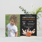 Bowling Birthday Invitation Birthday Party Oranje Kaart (Staand voorkant)