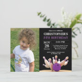 Bowling Birthday Invitation Birthday Party Paars Kaart (Staand voorkant)