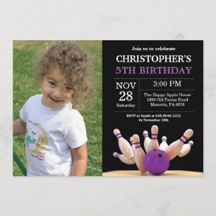 Bowling Birthday Invitation Birthday Party Paars Kaart