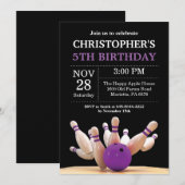 Bowling Birthday Invitation Birthday Party Paars Kaart (Voorkant / Achterkant)