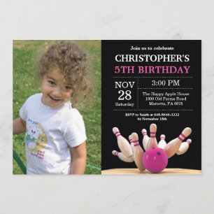 Bowling Birthday Invitation Birthday Party Pink Kaart