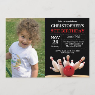 Bowling Birthday Invitation Birthday Party Red Kaart