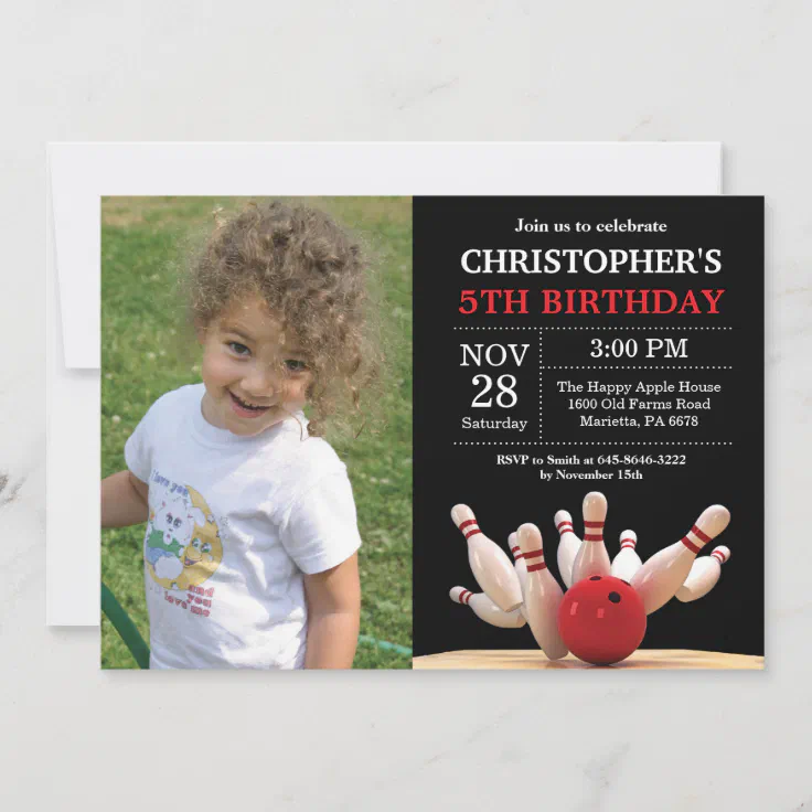 Bowling Birthday Invitation Birthday Party Red Kaart Zazzle Nl