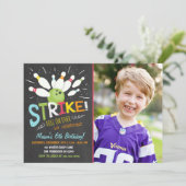 Bowling Birthday Invitation Blue Oranje Boy Kaart (Staand voorkant)