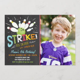 Bowling Birthday Invitation Blue Oranje Boy Kaart