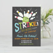 Bowling Birthday Invitation Blue Oranje Boy Kaart (Staand voorkant)