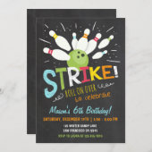 Bowling Birthday Invitation Blue Oranje Boy Kaart (Voorkant / Achterkant)