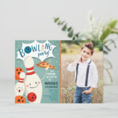 Bowling Birthday Invitation Boy Pizza stak op Kaart (Staand voorkant)