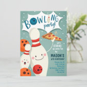 Bowling Birthday Invitation Boy Pizza stak op Kaart (Staand voorkant)