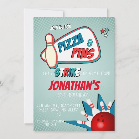 Bowling Birthday Invitation for Boys Kaart (Voorkant)