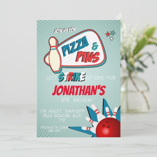 Bowling Birthday Invitation for Boys Kaart (Staand voorkant)