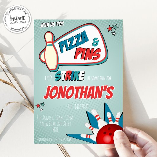 Bowling Birthday Invitation for Boys Kaart