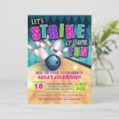 Bowling Birthday Invitation Girl Kaart (Staand voorkant)