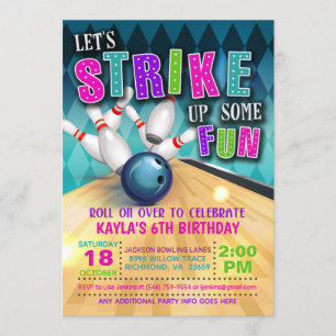 Bowling Birthday Invitation Girl Kaart