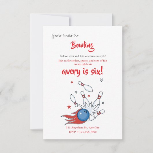 Bowling Birthday invitation template editable Bedankkaart (Voorkant)