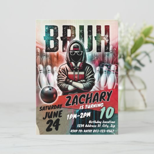 Bowling Birthday Invite Party | BRUH YOU IN Kaart (Staand voorkant)