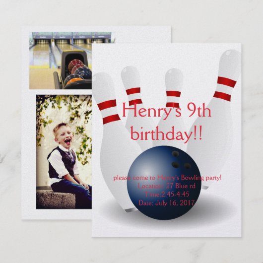 Bowling Birthday-kaart Kaart (Voorkant / Achterkant)