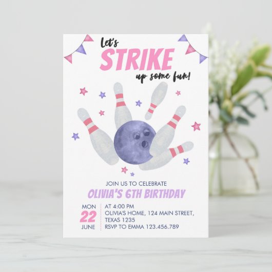 Bowling Birthday nodigt uit om wat plezier op te d Kaart (Staand voorkant)