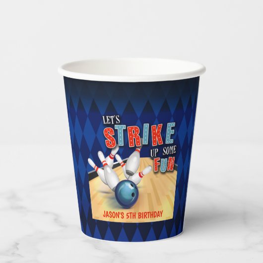 Bowling Birthday Paper Cup - Jongen Papieren Bekers (Achterkant)